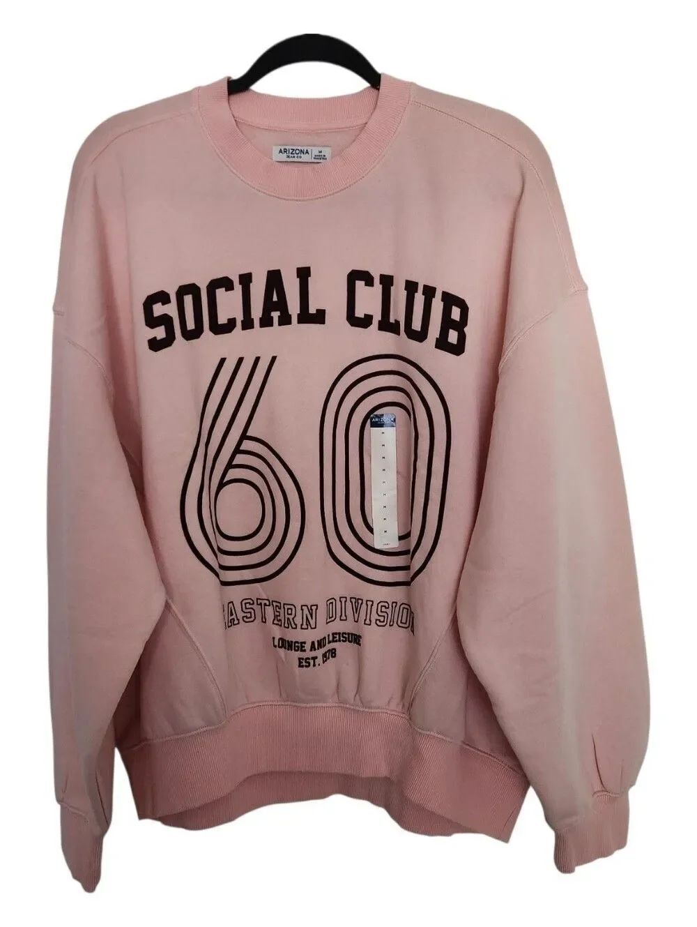 Arizona Jean Co Womens Juniors Pink Social Club Theme Sweatshirt  Size Medium